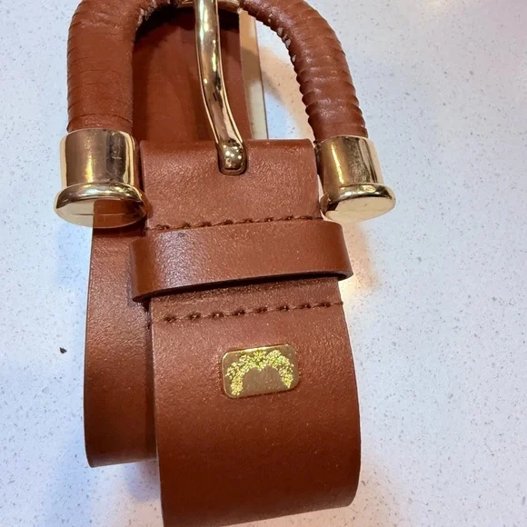 ANTONIO MELANI Brown and Gold Leather “Thick” Belt - Picture 2 of 14